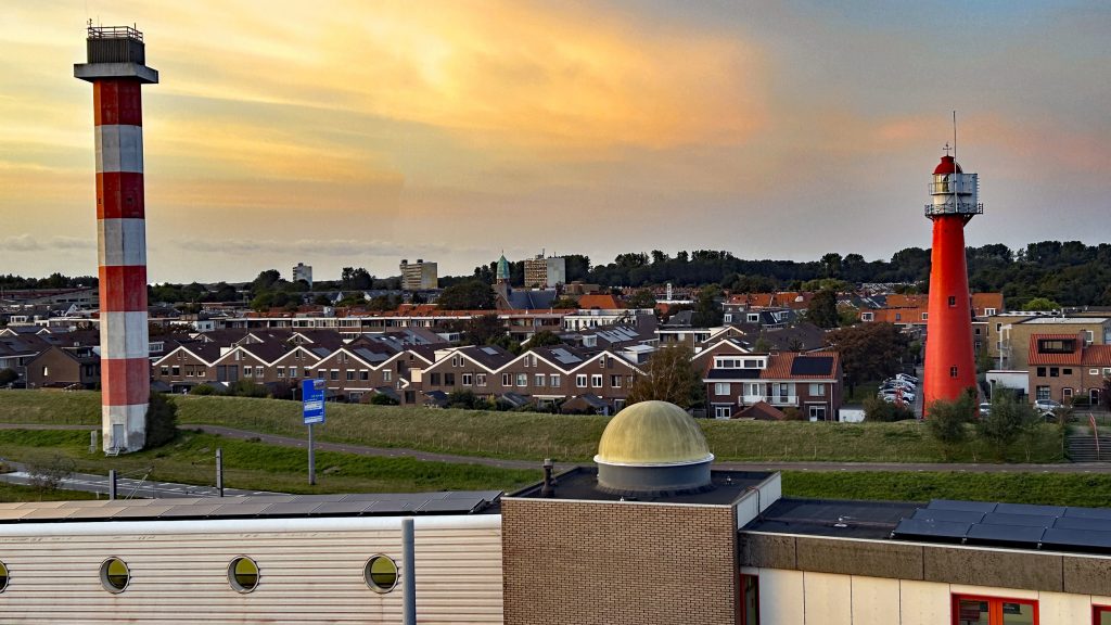 An old lighthouse (right) and a new(ish) leading light.