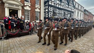 Army march past Litchfield Guildhall
